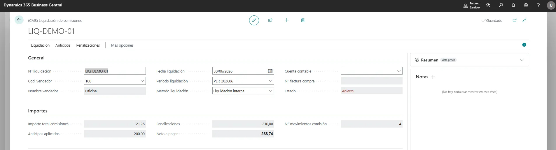 ComisionIA — Liquidación, anticipos y penalizaciones