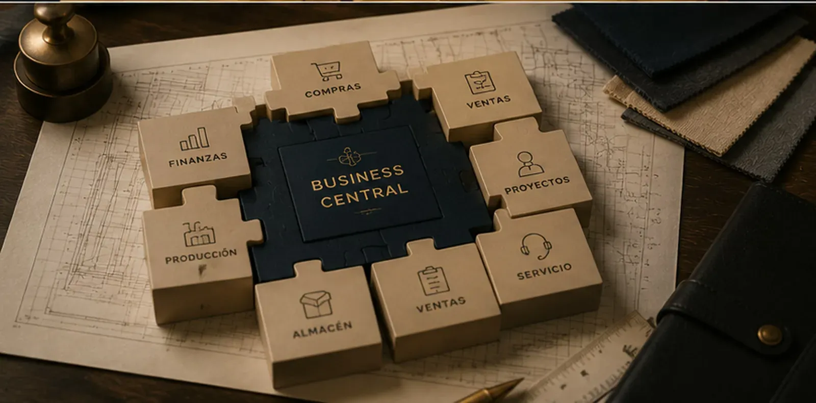 Módulos de gestión encajando como piezas alrededor de Business Central