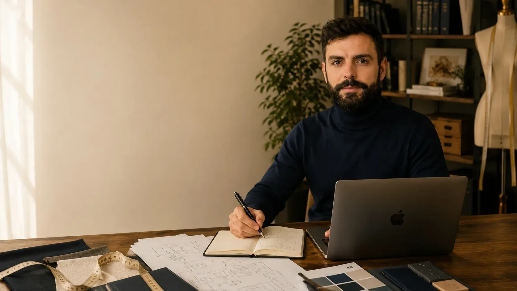 Consultor de DevConsultIA trabajando en un estudio de consultoría Business Central con estética boutique tecnológica
